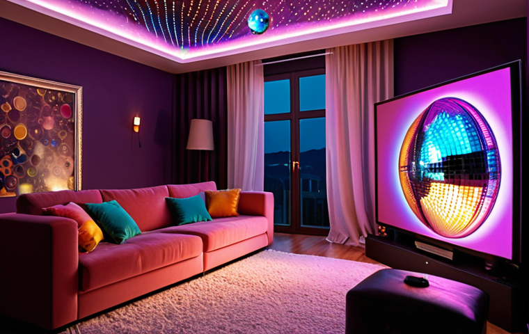 **Prompt 1: Cozy Home Transformation**
    A stylish, cozy Italian living room at dusk, bathed in the magical, dancing reflections of a mini disco ball projector. Soft, multicolored light patterns shimmer across the walls, ceiling, and furniture, creating an immersive and relaxing atmosphere perfect for a home cinema night or quiet relaxation. Focus on the interplay of light and shadow, the vibrant yet gentle glow.