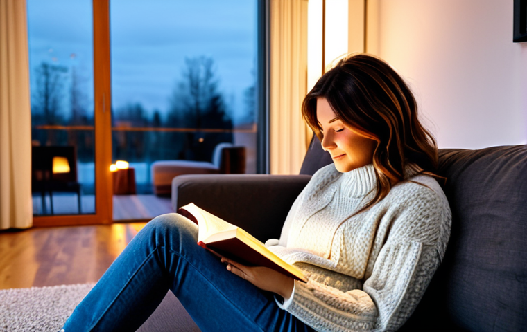 **

A modern living room at dusk, illuminated by soft, warm smart lighting. A woman in comfortable clothing (jeans and a sweater) is reading a book on the sofa. The smart lights are creating a relaxing atmosphere. "Safe for work", "appropriate content", "fully clothed", "family-friendly", "perfect anatomy", "correct proportions", "natural pose", "professional photography", "high quality".

**