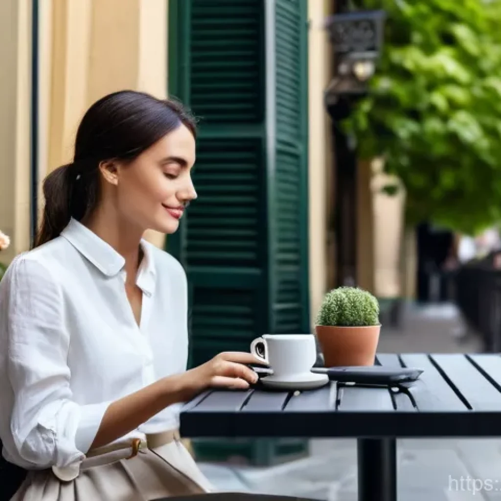 소형 멀티 USB 충전기 추천 - **Prompt: Relaxed Traveler in a European Cafe**
A 25-30 year old person, of any gender, with a r...