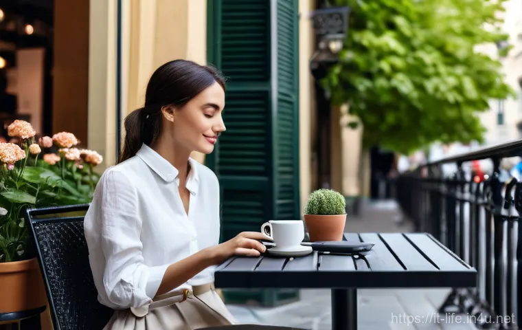 소형 멀티 USB 충전기 추천 - **Prompt: Relaxed Traveler in a European Cafe**
    A 25-30 year old person, of any gender, with a r...