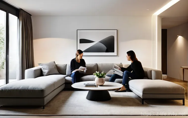 최신 스마트 홈 기기 추천 - **Prompt:** A serene and stylish Italian family living room during the evening. A young couple and t...