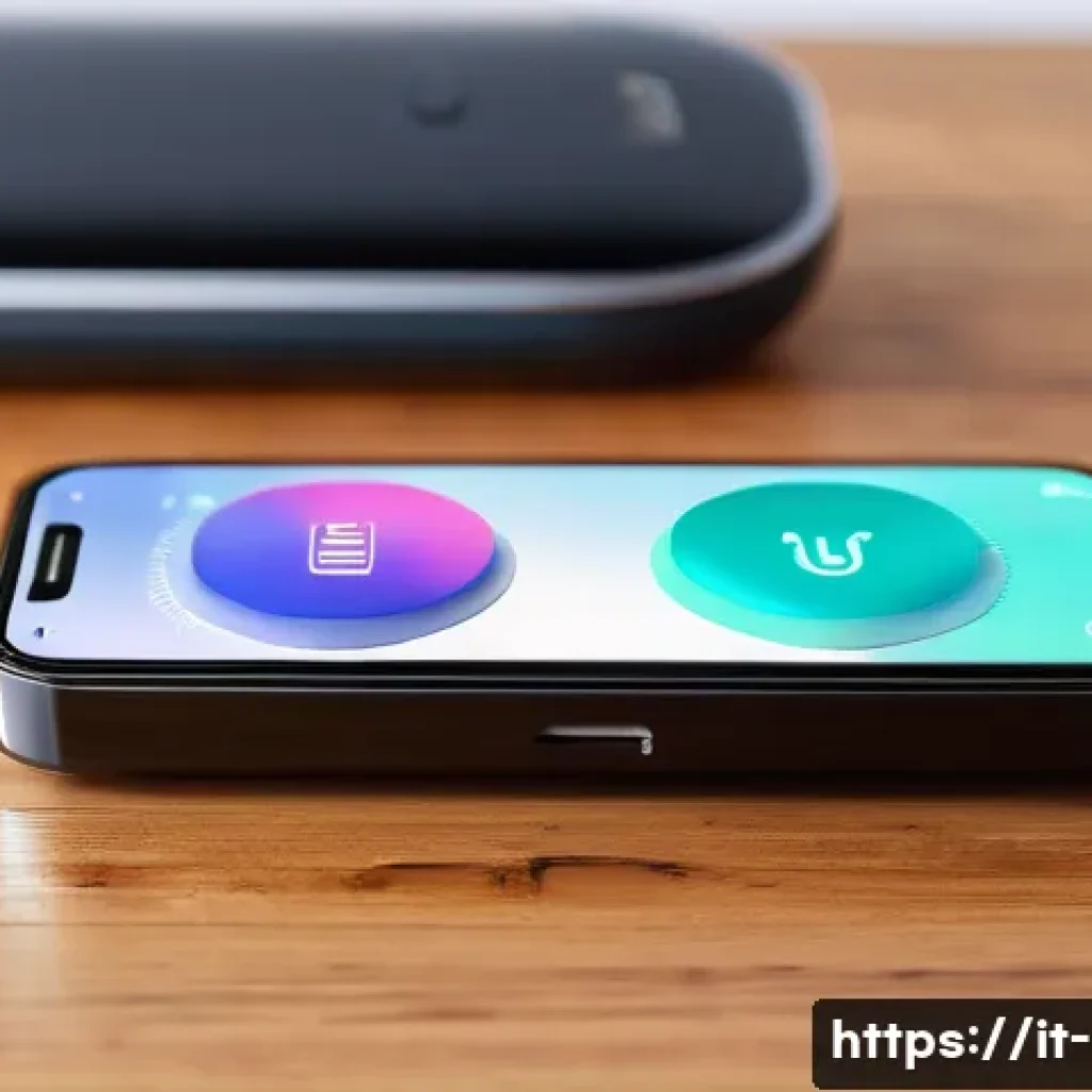 스마트폰 연결 무선 리모컨 추천 - A sleek, modern wireless smartphone remote control designed for both iOS and Android devices, placed...