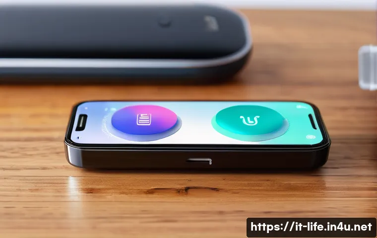 스마트폰 연결 무선 리모컨 추천 - A sleek, modern wireless smartphone remote control designed for both iOS and Android devices, placed...