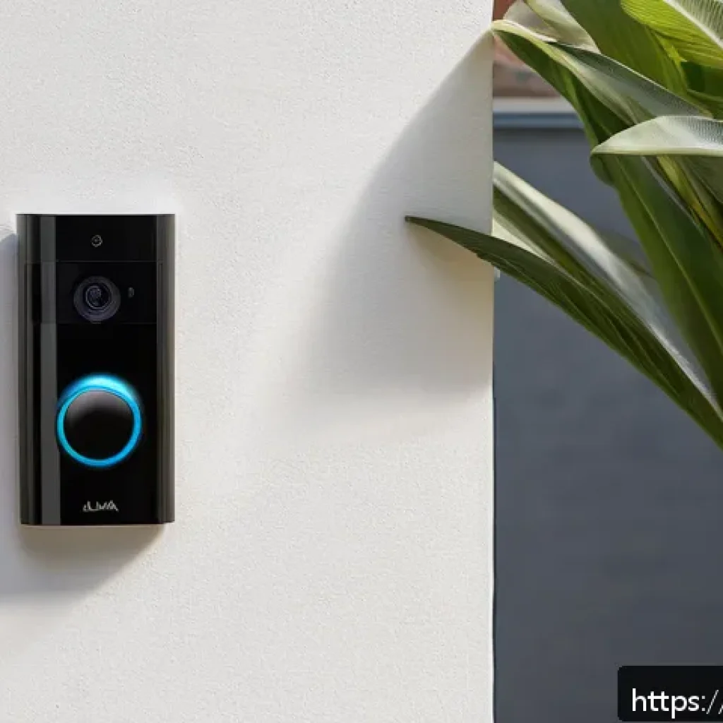 최고의 무선 도어벨 추천 - A sleek, modern wireless video doorbell mounted on the exterior wall of a stylish Italian suburban h...